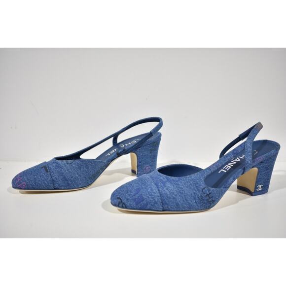 Chanel 22P Mademoiselle Coco Sling Light Blue Denim Slingback Sandal Heel 41.5 - Picture 8 of 10